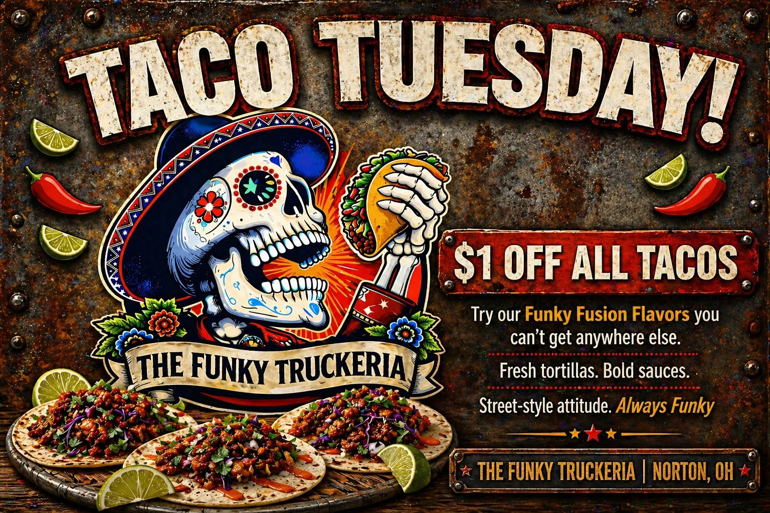 Taco Tuesday at The Funky Truckeria — $1 off all tacos every Tuesday
